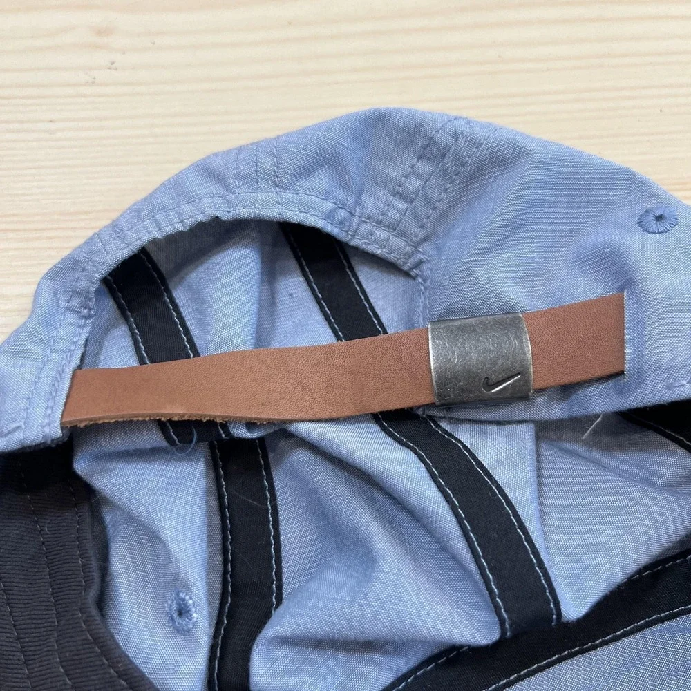 Nike Golf Hat Cap Strap Back Mens One Size Blue Patch Logo Chambray Embroidered